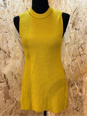 Wilfred Mustard Yellow Knit Sweater Dress – Sleeveless Mock Neck – Size S